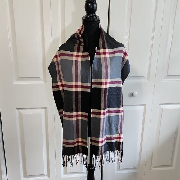 Cashmere Feel Italy Design Plaid Scarf Fringe Academia 67 X 12 Versatile Soft - Picture 2 of 6